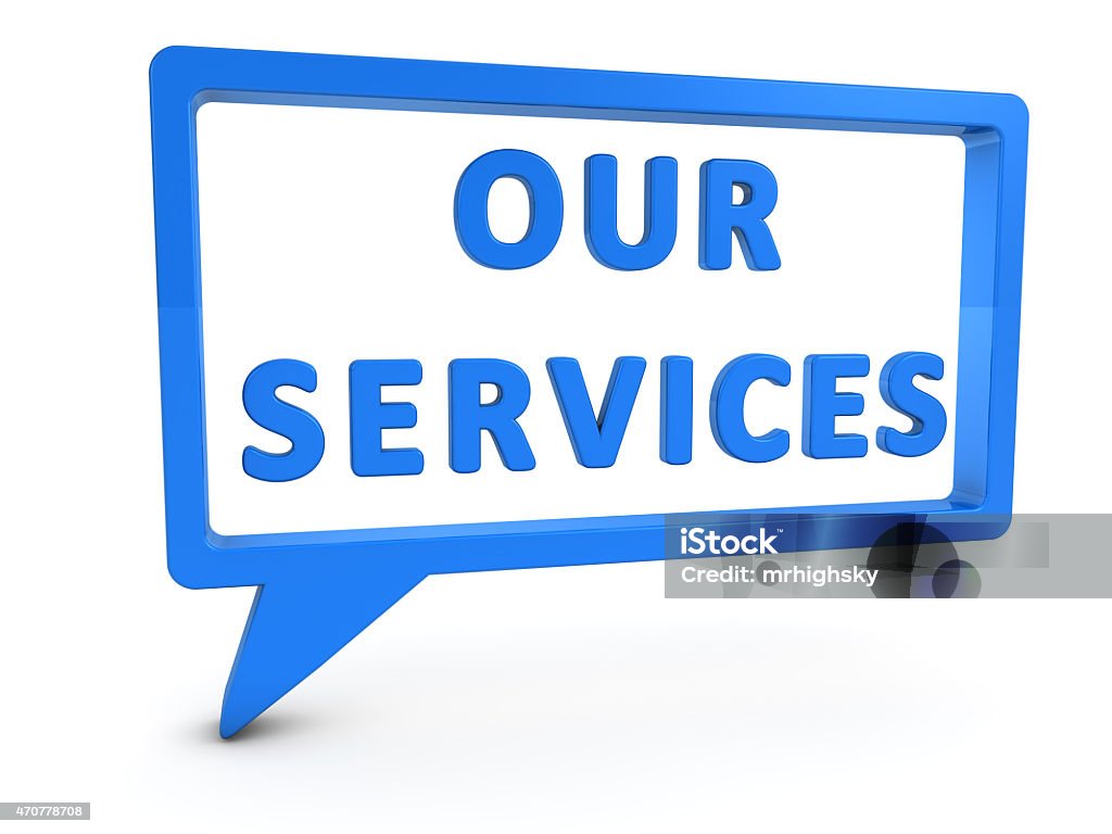 3d render of a talk bubble with text 'our services'